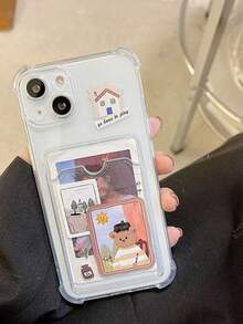 1 pc Casing HP Lembut Anti-Jatuh Motif Kartun Lukisan Minyak dengan Tempat Kartu, Kompatibel untuk iPhone 14/13/12 - MultiWarna - View 3