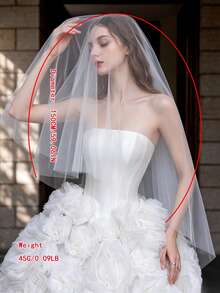 1 件简约纯色单层雪纺新娘面纱，婚礼发饰 - 白色 - 查看 7
