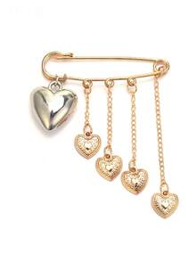 1-Piece Women's Large Brooch With Sweet And Cool Mixed Style, Gold And Silver Two-Tone Alloy, Decorated With Large And Small Heart Chain Pendants - Multicolor - View 6