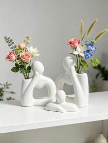 1Pc Family Theme Flower Vase Ornament, Handcrafted Light Luxury Decor For Living Room Desk Display, Versatile Home Accent For Shelf Entryway, Unique Gift Choice For Art & Modern Decor Lovers - New Style - Family Of Three - Vase - View 8