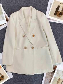 Women's Solid Color Long Sleeve Double-Breasted Blazer Jacket, Notch Lapel | Suitable For Dates, Parties, Outings And Holiday Celebrations - Off White - View 4