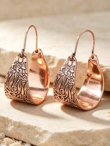 Gmzalx Women's Vintage Bohemian Carved Hoop Earrings, Pattern Accessory, Suitable For Daily Wear, Casual Occasions And Holiday Parties - Bronze - View 5