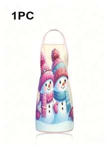 2Pcs Christmas Snowman Kitchen Apron, Winter Snow Couple Snowflake Printed Adjustable Cooking Apron, Xmas Holiday Kitchen Decor Christmas Gift - Multicolor - View 7