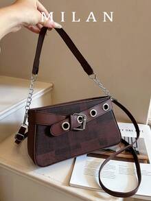 2026 New Niche Elegant Chain Eyelet Bag For Women, Motorcycle Style Underarm Shoulder Crossbody Small Square Bag With Premium Fresh Look - Coffee - View 2