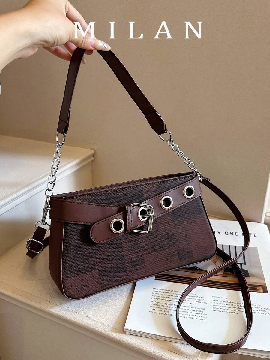2026 New Niche Elegant Chain Eyelet Bag For Women, Motorcycle Style Underarm Shoulder Crossbody Small Square Bag With Premium Fresh Look