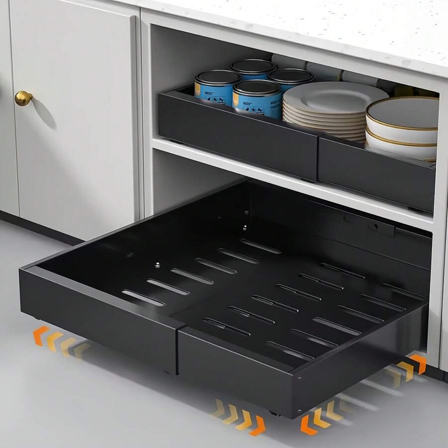 Organizador de Gabinete Extraíble Resistente, Estante de Almacenamiento Estilo Cajón con 3 Rieles de Deslizamiento Silencioso, Sin Necesidad de Perforación, Adecuado para Almacenamiento de Condimentos y Utensilios de Cocina, Organizador de Baño