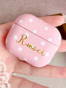 [Customized]Personalized Initials Letters Customize Simple Polka Dot Pattern Earphone DIY Earphone Case Compatible With Airpods 1 2 3 4 Pro 2 Pro 3 Simple Solid Color Cover Anti-Drop - Pink - View 5