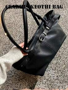 Minimalist Tote Bag With Belt Buckle, Side Adjustable Buckle Decor Design, Rounded Thickened Handle, Open Large Capacity Body, Sleek Fluid Silhouette, Suitable For Commuting And Daily Outings, Creating A Cool Relaxed Atmosphere Outfit - Black - View 7