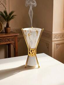 1pc Conical Metal Incense Burner With Delicate Wood Grain Texture. Sleek Minimalist Luxury Design. Builds Tranquil Aromatic Vibes For Home, Office, Yoga Spaces And Parties. Exquisite Craft, Tasteful Gift For All Occasions. - Incense Burner - View 14