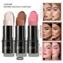 HelloKiss Contour, Highlight & Blush Stick Set With Blending Brush, 4-Piece Cream Face Makeup Kit For Sculpting Cheekbones, Nose & Jawline, Blendable Buildable Bronzer Highlighter Blush Sticks, Natural Soft Glam Finish - Multicolor - View 3