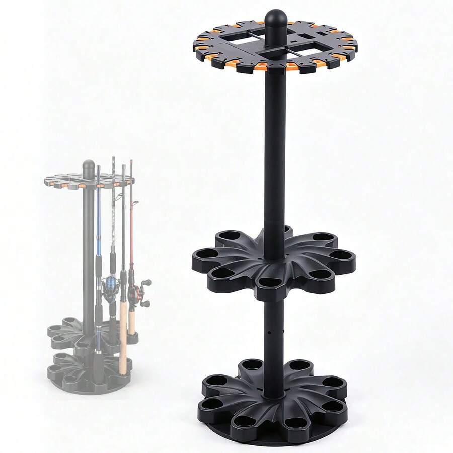 Rotating Fishing Rod Holder, Floor Rack Holds Up To 16 Rods, Fishing Pole Storage Organizer For Garage, Basement, Or Shed, Easy To Install - Black - View 1