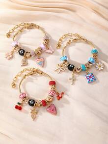 NAIZHU 1/3 pcs Gelang Liontin Pita Daisy Hati Multi-Elemen Gaya Eropa & Amerika Cocok untuk Wanita Pemakaian Sehari-hari dan Kencan - MultiWarna - View 1