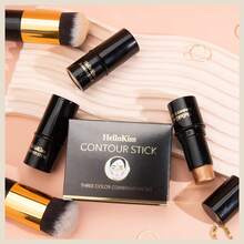HelloKiss Contour, Highlight & Blush Stick Set With Blending Brush, 4-Piece Cream Face Makeup Kit For Sculpting Cheekbones, Nose & Jawline, Blendable Buildable Bronzer Highlighter Blush Sticks, Natural Soft Glam Finish - Multicolor - View 7