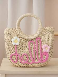 Personalized Woven Straw Beach Bag, Little Girl Bag, Children's Handbag, Girls Gift, Customized Bridesmaid Gift, Summer Bag - Multicolor - View 4