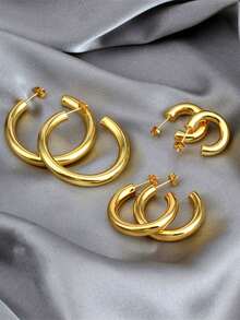 Same-Day Shipping Stainless Steel Hollow C-Shaped Earrings, Suitable For Women's Daily Wear, Exclusive Limited Edition Christmas Stocking Stuffer Gift - Gold - View 9