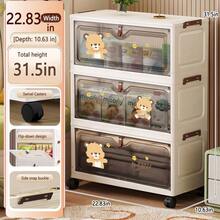 No Assembly Cartoon Flip-Top Folding Storage Cabinet Children Toy Organizer Multi-Layer Plastic Storage Rack Home Use - Transparent - View 15