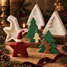 3D Christmas Tree Silicone Candle Mold, Santa Hat Star Xmas Tree Reindeer Candle Mould For DIY Handmade Scented Candle Plaster Resin Making Home Decor Holiday Gift - Mold - View 2