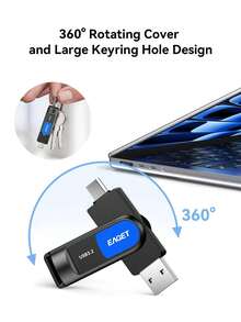 EAGET 2-In-1 USB C Flash Drive, USB3.2 Gen1 360° Rotating Storage Stick, Up To 120MB/S High-Speed OTG USB Drive, Shock-Resistant ABS Material U-Disk, Suitable For Phones, Laptops, Tablets, TVs And Cars - View 2