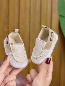 Newborn Shoes, Casual Slip-On Infant Pre-Walker Shoes, 0-1 Years Old Simple Lightweight Unisex Infant Cloth Shoes, Suitable For Spring And Autumn - Apricot - View 2