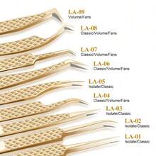 1pc Precision Fiber Tip Tweezers, For Eyelash Extensions, Diamond Texture Non-Slip Premium Gold Stainless Steel - Gold - View 6