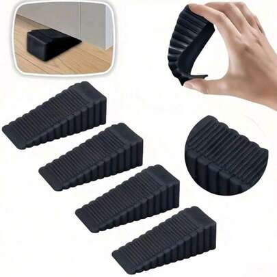 4pcs Heavy Duty Door Stoppers - Non-Slip Serrated Grip Door Wedges, No Installation Required, Durable Rubber Material - Anti-Collision Door Stoppers, Suitable For Home, Office, Commercial Use - Floor Protector & Door Stabilizer, Home Accessories