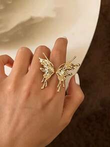 1pc Asymmetrical Lava-Like Butterfly Open Ring, Personalized Design, Suitable For Women's Daily Wear - Yellow Gold - View 3