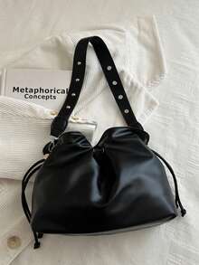 New Women Pleated Handbag, Fashionable Versatile Street Style Shoulder Bag, Underarm Bag,Bags For Woman,Black Bag - Black - View 11