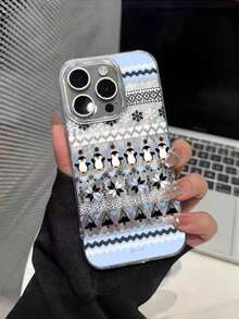 1pc Cute Phone Case, Cartoon Penguin Snowflake Knit Style Smartphone Case, Winter Themed Smartphone Case Pattern, Clear Smartphone Protective Cover Compatible With IPhone16 Smartphone Case & IPhone17 Smartphone Case, Shockproof Protective Shell For IPhone11 12 13 14 15 16 17 18Pro Max - Multicolor - View 1