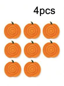 Handmade Crocheted Pumpkin Coasters, Pumpkin Pattern Fabric Drink Coasters, Absorbent Coffee Table Mats, Rustic Country Style Decor, Suitable For Autumn, Halloween, Thanksgiving Tabletop Decoration, Perfect Autumn Gift For Friends And Family - Multicolor - View 9