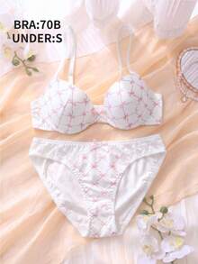 DelicateAllure 2pcs Set Lace Patchwork Bowknot Padded Underwire Bra & Panty , Sweet & Charming, Lift & Support - White - View 21