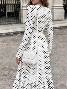 Marisole Women's Elegant Vintage Long Sleeve Slim Fit Polka Dot Ruffle Vacation Dress, Casual Daily Party Holiday Commuter Outing Dress, Fall Winter - Multicolor - View 6