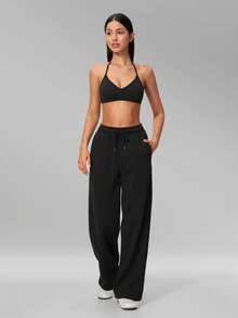 MFVIM Women's Autumn/Winter New Short Bra + Long Sweatpants 2pcs Sports Casual Set - Premium Black - View 7