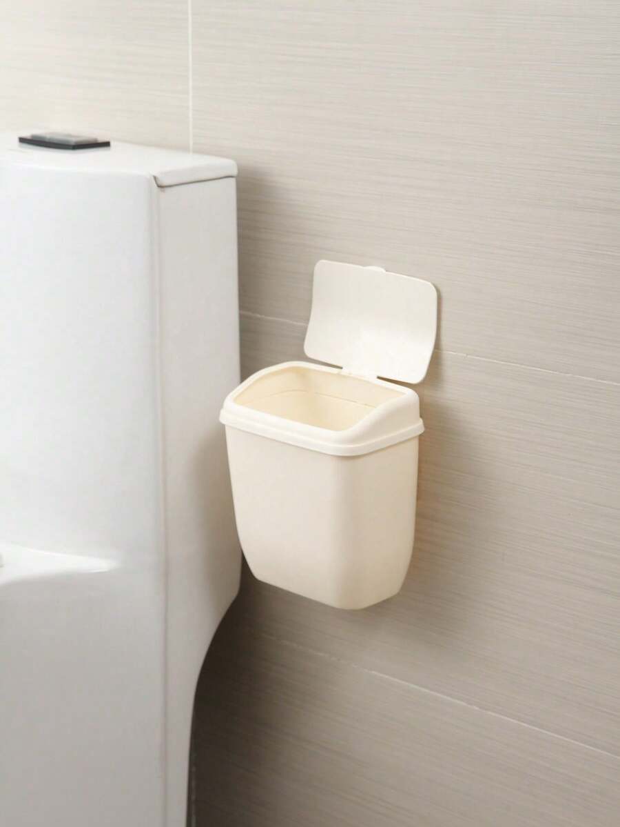 Mini White Plastic Wall-Mounted Trash Can, Compact New Year Decorative Style, Suitable For Kitchen, Bathroom And Home - A - View 1