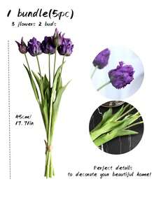 5件裝人造鸚鵡鬱金香花，觸感柔軟仿真花，適用於家居裝飾、花瓶插花、客廳裝飾、臥室裝飾、婚禮裝飾、情人節 - 彩色 - 查看 9