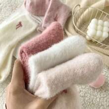 5/10 Pairs Cute Bow Embroidery Plush Mid-Calf Socks, Thickened Coral Fleece Women's Socks, Soft And Comfortable, Autumn/Winter Socks, Warm Socks, Christmas/Halloween Gifts, Women's Mid-Calf Socks, Women's Socks, Pink Socks, Comfortable And Soft, Girls' Socks, Back To School, Collegiate Style - Multicolor - View 7