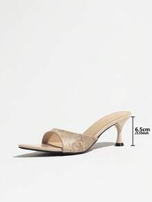 女款秋季精緻數位印花蟒蛇紋米色喇叭形高跟涼鞋，清新百搭尖頭小貓跟低跟拖鞋，適合夜店派對、伸展台、度假、通勤、約會穿搭，情人節禮物、萬聖節女鞋 - 米色 - 查看 8