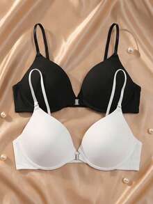 [Small Bust] 1pc Front Closure Cross Strap Women's Bra, Delicate Thin Strap Soft Underwire Backless Women's Bra And Lingerie - Multicolor - View 3