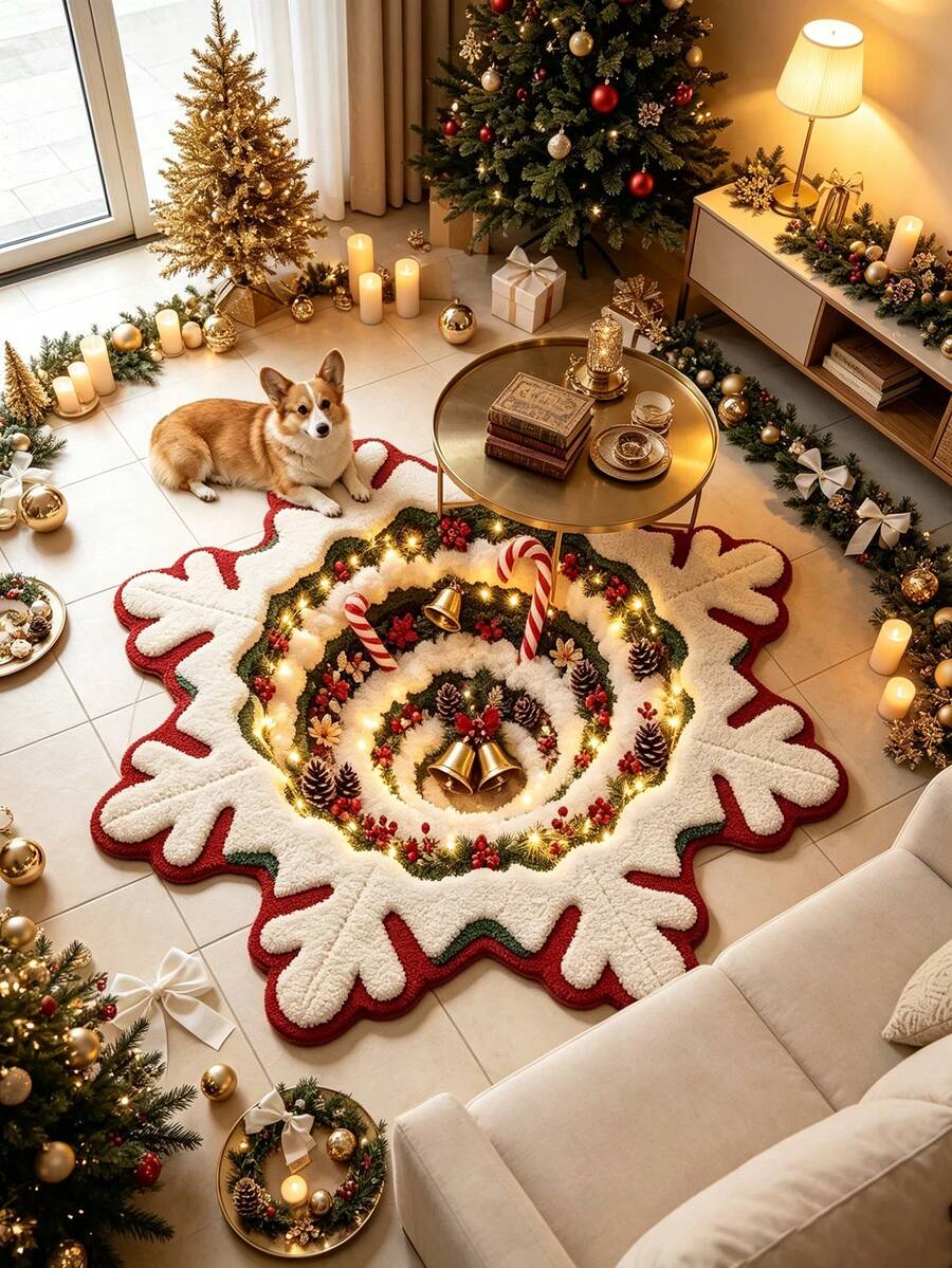 1pc Snowflake Living Room Rug, Thickened Carpet, Thick Rug, Plush Carpet, Autumn/Winter Rug, Thickened Carpet, Living Room Rug, Carpet, Living Room Area Rug, Area Small Rug, Mat, Home Decor, Large Living Room Rug, Round Rug, Living Room Home Decor, Room Decor, Washable Carpet - Multicolor - View 1