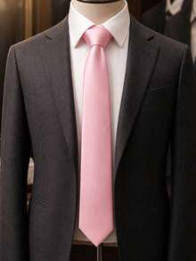 1pc Men's Business Fashion High-Quality Smooth And Lustrous Solid Color Satin Fabric Pink Tie Style - Baby Pink - View 3