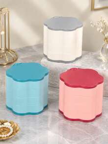 1pc Multi-Layer Rotating Flower Shaped Jewelry Box With Mirror, Multi-Color Plastic Jewelry Storage Box, Divided Storage Box, Suitable For Earring Storage Box, Necklace Bracelet Earring Set, Elegant Dust-Proof Box, Best Gift Choice For Couples, Sisters And Friends - Multicolor - View 2