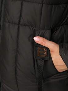 Women's Quilted Hooded Jacket Detachable Drawstring Hood Zip Front Regular Fit - Black - View 5