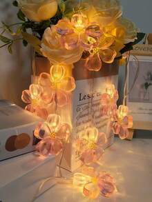 1pc Cherry Blossom Copper Wire LED Fairy Lights, Pink Decorative String Lights Suitable For Outdoor Holiday Wreaths, Spring/Summer Party Decor, Battery Powered (Batteries Not Included), Perfect For Girls' Room, Bedroom, Wedding, Mother's Day, Birthday, Dorm, Romantic Home Decor And Indoor Events, Party Decoration And Outdoor Lighting Decorative String Lights, Realistic Cherry Blossom Flower LED String Lights, Transparent Petal Shaped Colorful Lights, Soft Warm Light Atmosphere Decor, Scene Decoration, Suitable For Indoor And Outdoor Use, Romantic Girly Style Home Atmosphere Decorative Flower String Lights - S40-pink String Lights - View 5