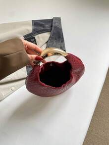 1件女款絎縫按扣PU編織紋理包，新款復古軟皮餃子包，時尚拼接百搭腋下包，優雅休閒半月包，油蠟皮大容量通勤休閒上班肩背包，秋冬美拉德手提包，適合辦公室工作、商務、約會、購物、旅行，送給女朋友、好朋友的禮物，女性日常使用 - 酒紅色 - 查看 4