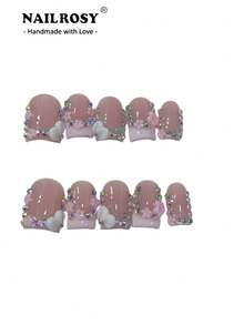 nailrosy Fall Vibes Handmade Press-On Nails 10pcs/Set, Pink Duck Short Y2K Style, 3D Embossed Design, Suitable For Wedding, Coming-Of-Age Ceremony, Daily Commute, White/Nude/Transparent Colors Available, 2026 New Luxury Brand High-End Quality, Versatile For Daily And Party Wear - Multicolor - View 2