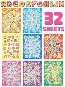 8 Sheets Paper DIY Alphabet Splicing Stickers, Cartoon Letter Pattern, Early Education ABC Learning Activity, Build Your Own Letter Combinations, Ideal For Gift, Party Favor, Kids Interactive Handcraft Toy Stickers & Classroom Teaching - Multicolor - View 11