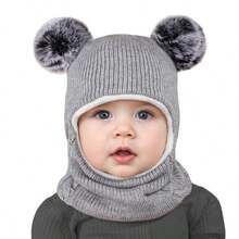 Autumn/Winter Kids Pullover Hat With Double Pom Poms, Ear Flaps, Solid Color Cute Knitted Woolen One-Piece Hat For Baby Boys And Girls - Multicolor - View 7