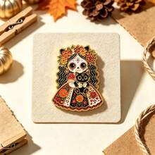 Cute Day Of The Dead Girl Enamel Pin Set, Sugar Skull Lapel Pins, Gothic Floral Skeleton Brooch For Backpack Clothing Hat, Halloween Gift For Friends - Multicolor - View 7