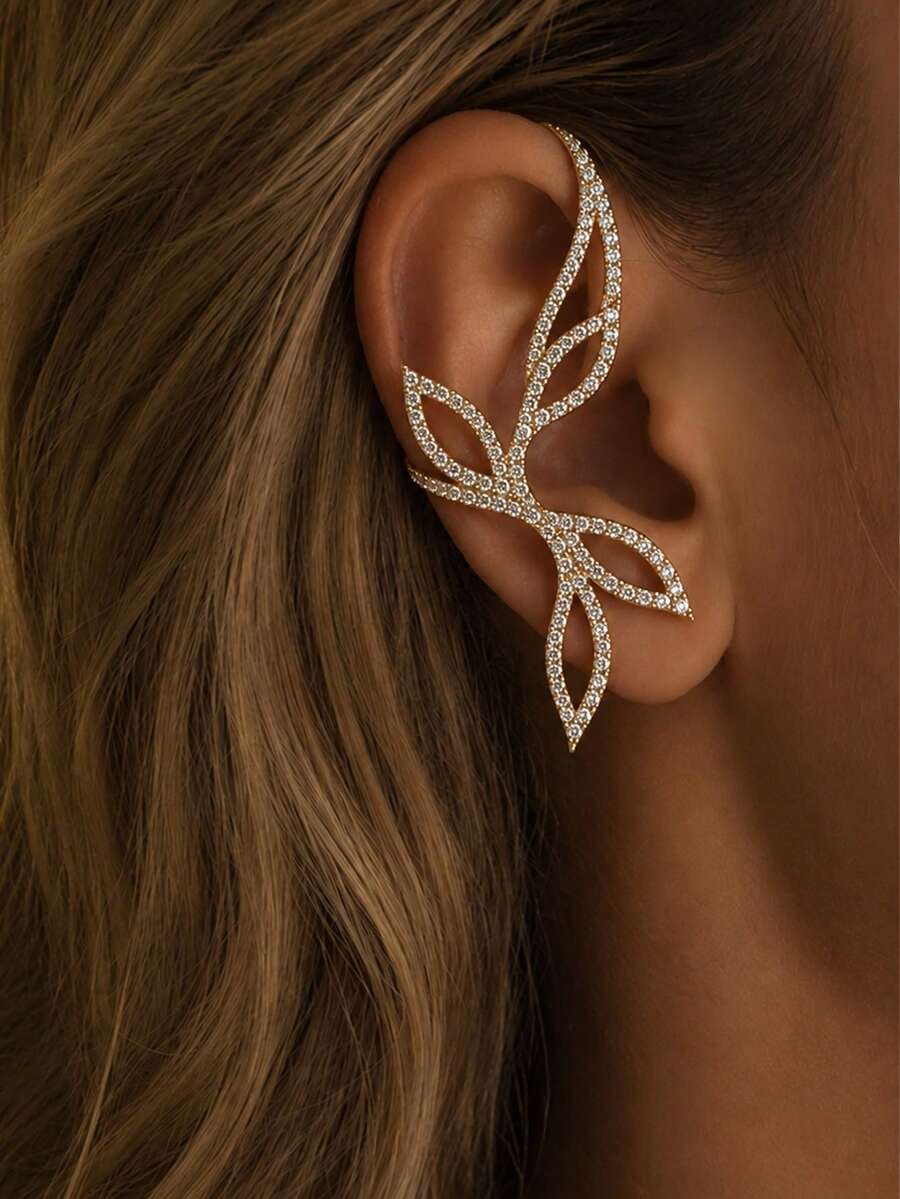 European And American New Leaf Ear Hook Earrings, High-End Rhinestone Star Earrings Jewelry - Blade - View 1