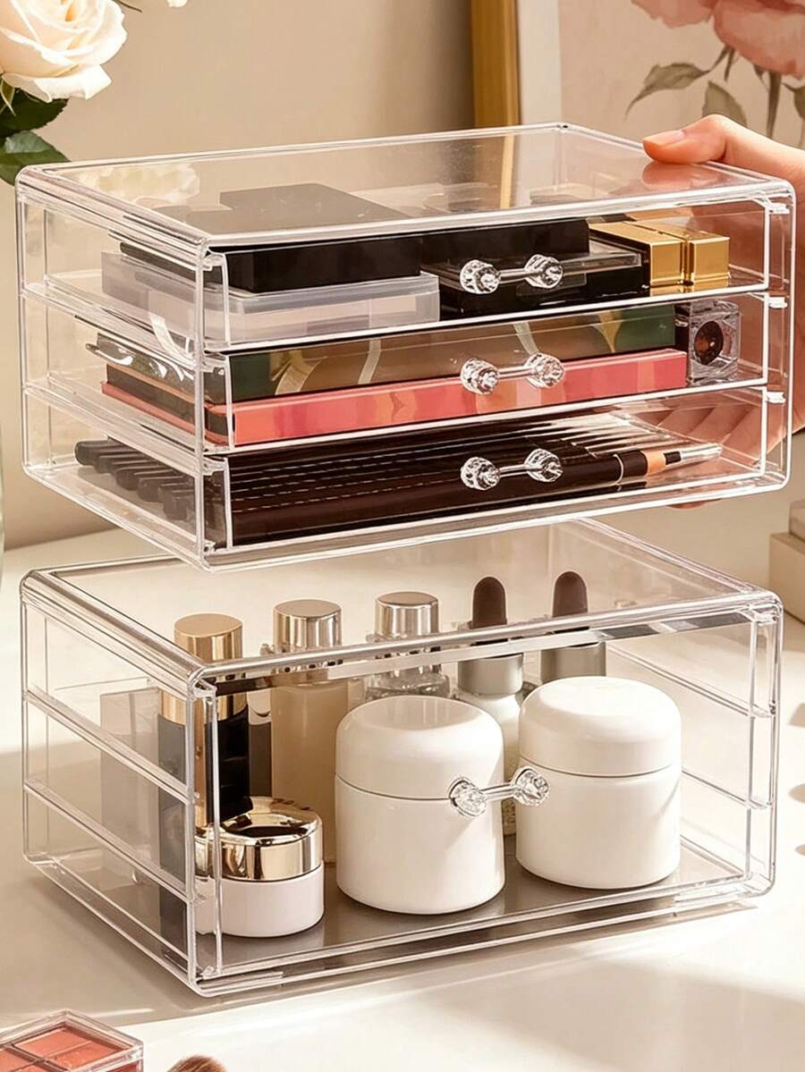 1pc Transparent Acrylic Cosmetic Storage Box, Multi-Layer Storage Box With Drawers, Suitable For Vanity, Lipstick Rack, Vacation Beach, Bathroom And Bedroom Storage, Large Capacity Vanity Tabletop Organizer - Clear - View 1