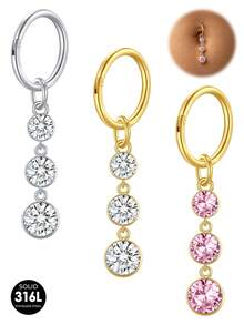 CIZME 1pc Belly Button Rings 14G Gold Plated Clicker Belly Rings For Women,Dangle Cubic Zirconia Navel Piercing Stainless Steel Belly Piercing Jewelry - Multicolor - View 1